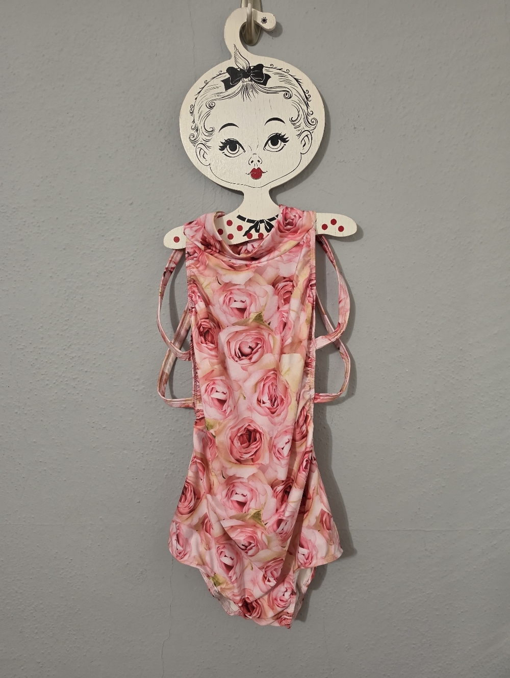 Just Dance Floral Roses Straps on Back of Bodysuit Custom Dancewear Size Med